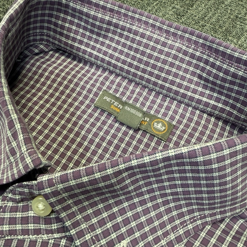 Peter Millar Button Shirt Men's Large Purple Plaid Summer Comfort Stretch Casual